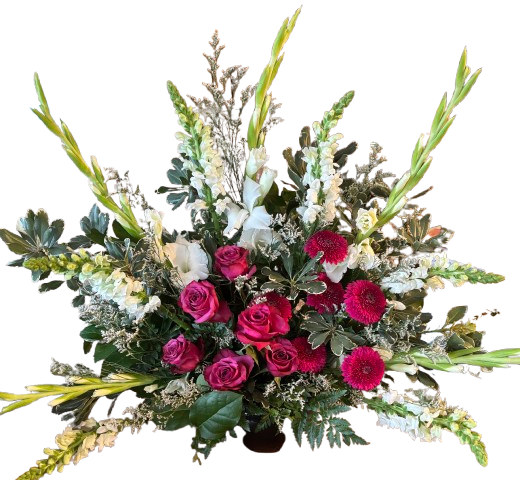 Funeral Arrangement of Roses and Flowers Funeral Arrangement of Roses and Flowers - This Funeral Arrangement will be a beautiful Display of Roses and Glads.