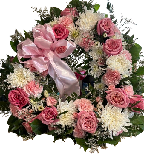 Open Heart Sympathy Spray - This lovely pink and white open heart Sympathy Spray will hoor your loved one on their Celebration of Life.