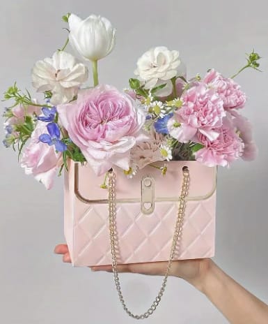 Purse Flower Bouquet - Fresh seasonal flowers in purse bouquet.