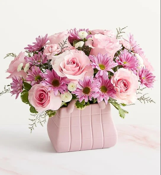 Designer Dreams Bouquet Designer Dreams Bouquet - lovely gift ceramic purse keepsake she will cherish filled with a fine assortment of fresh flowers.
