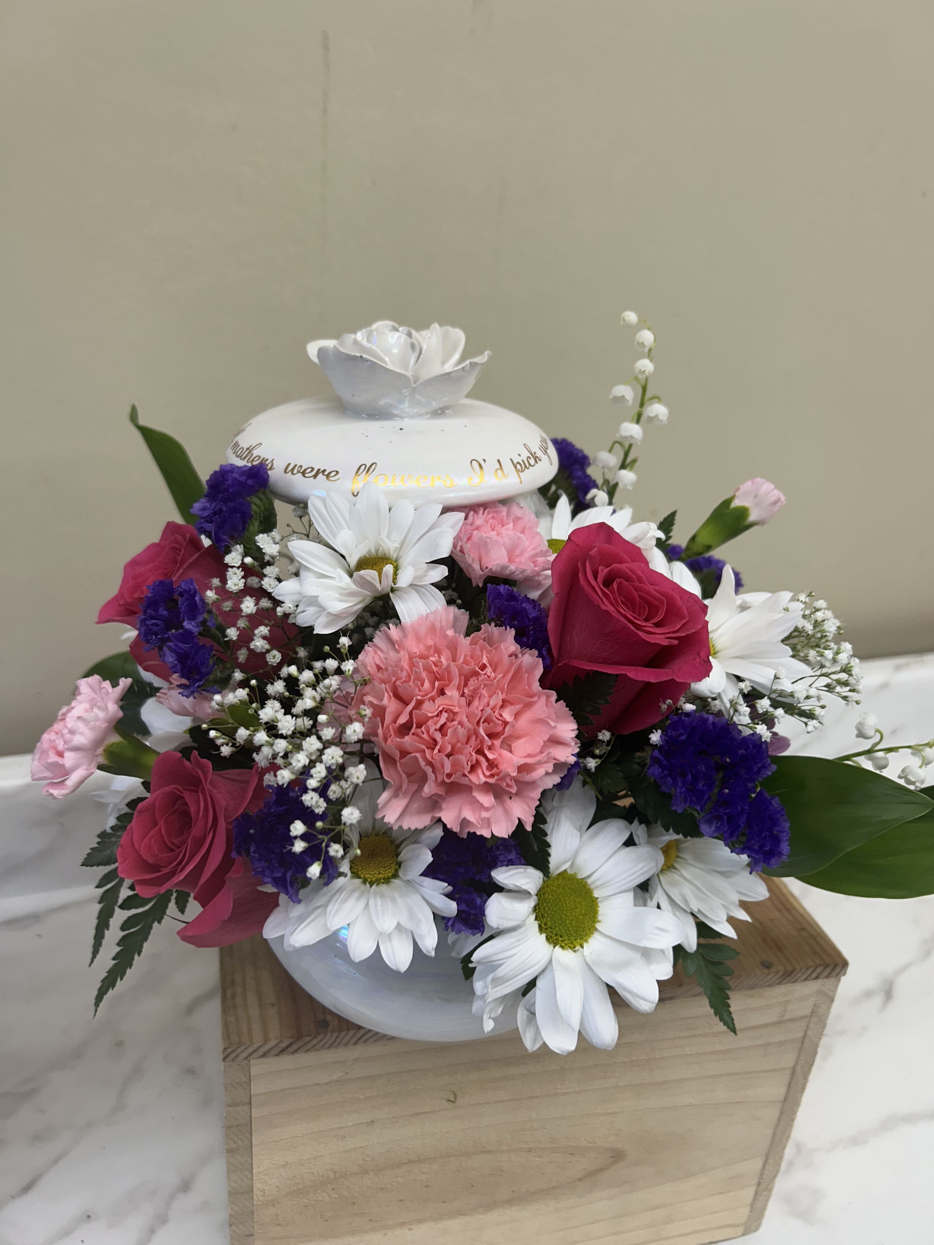 Mother’s Day canister - Mother’s Day canister with pink purples and white flowers .The canister reads if Mothers were Flowers I’d pick you.
