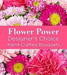 Florist Designed Mixed Pink Arrangement - Bright assortment of mixed seasonal flowers in pink tones arranged in a vase.
