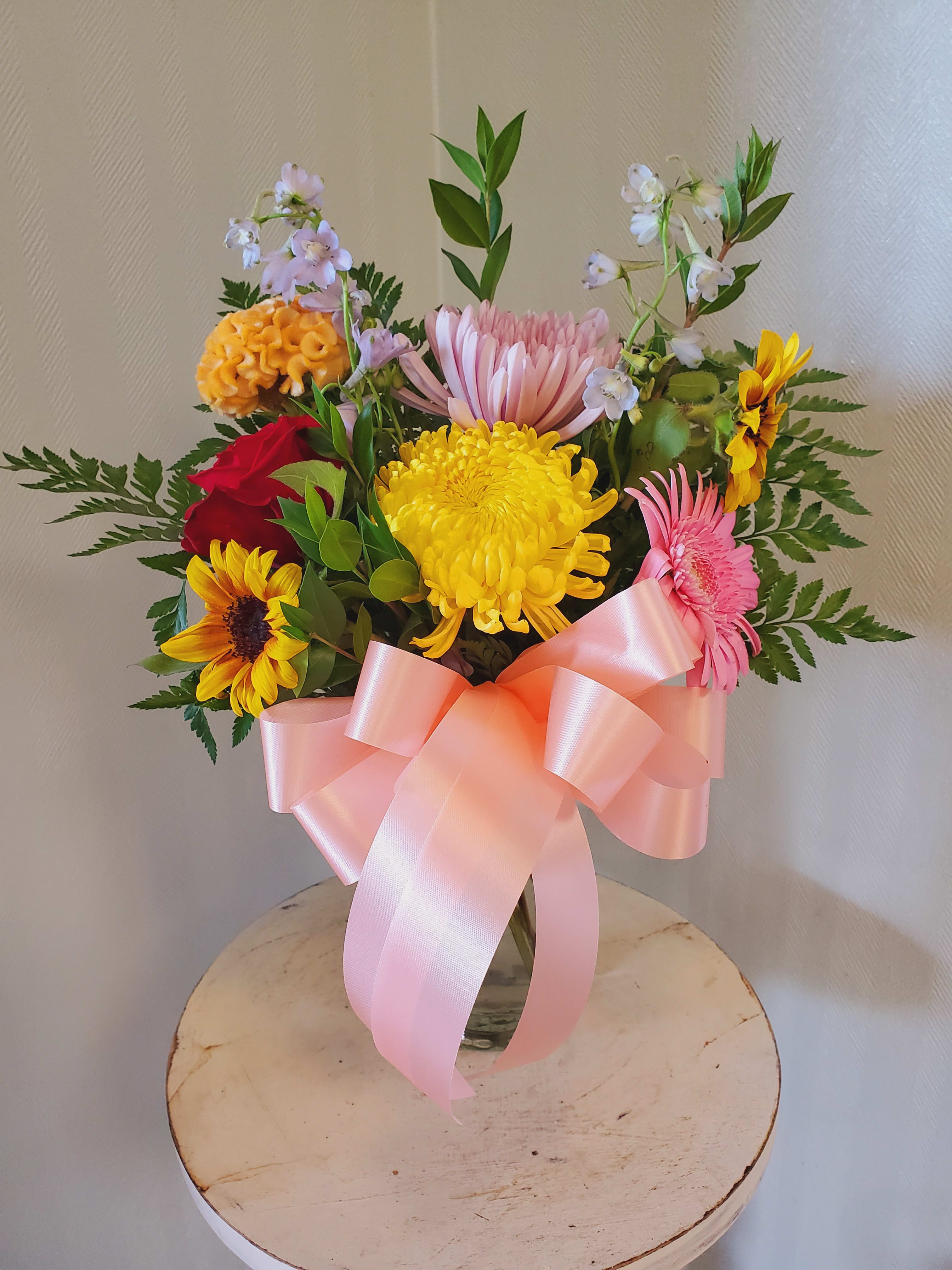 Beloved Budvase Beloved Budvase - This small bud vase makes a big impression while on a budget! Let your beloved know you care about them with this budvase! (Flowers may vary based on availability)