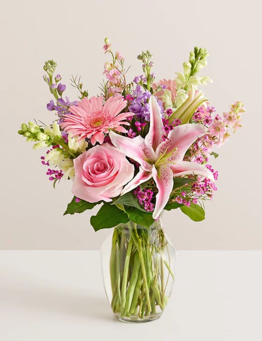 About Always On My Mind™ Flower Bouquet -   Always on my mind bouquet-When it comes to letting someone know they’re always on your mind, think pink and lavender. We’ve hand-gathered a romantic mix of pink and purple blooms to create a gorgeous, garden-inspired bouquet. Designed by expert florist Breanna Cartwright of Modesto, CA, it’s a sweet and romantic surprise, whatever the reason.