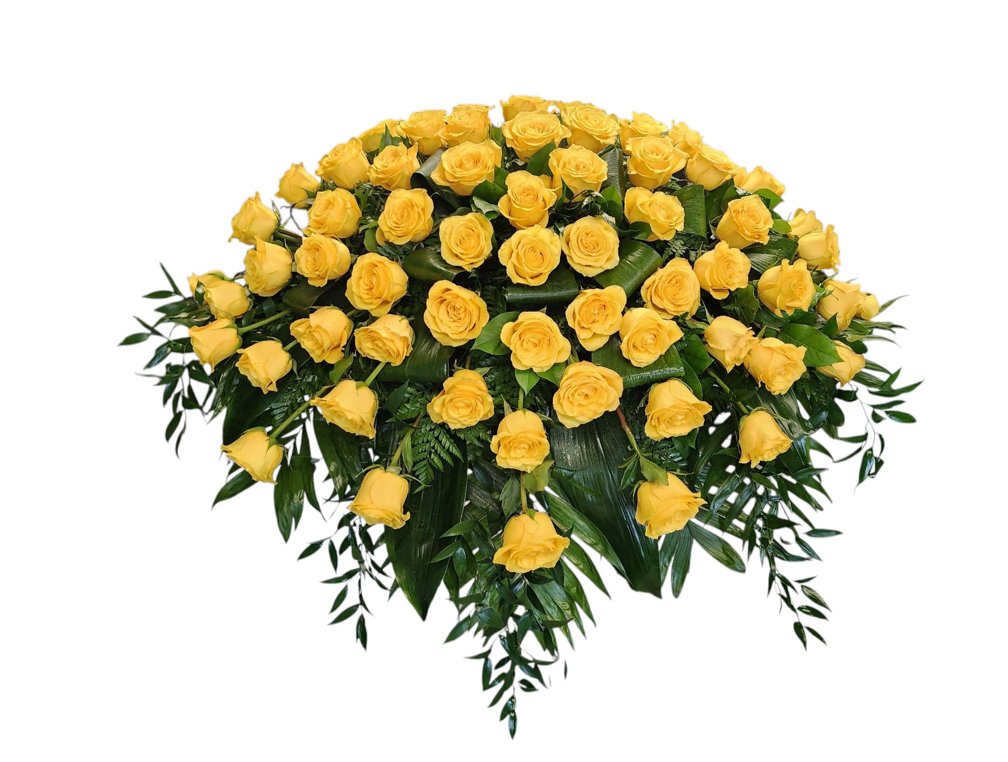 Rose Casket Spray - Casket Spray Made Of All Roses And Lush Upgraded Greenery.  Rose Colors Available- Red, Yellow, White, Pink, Orange, Peach, And Lavender.