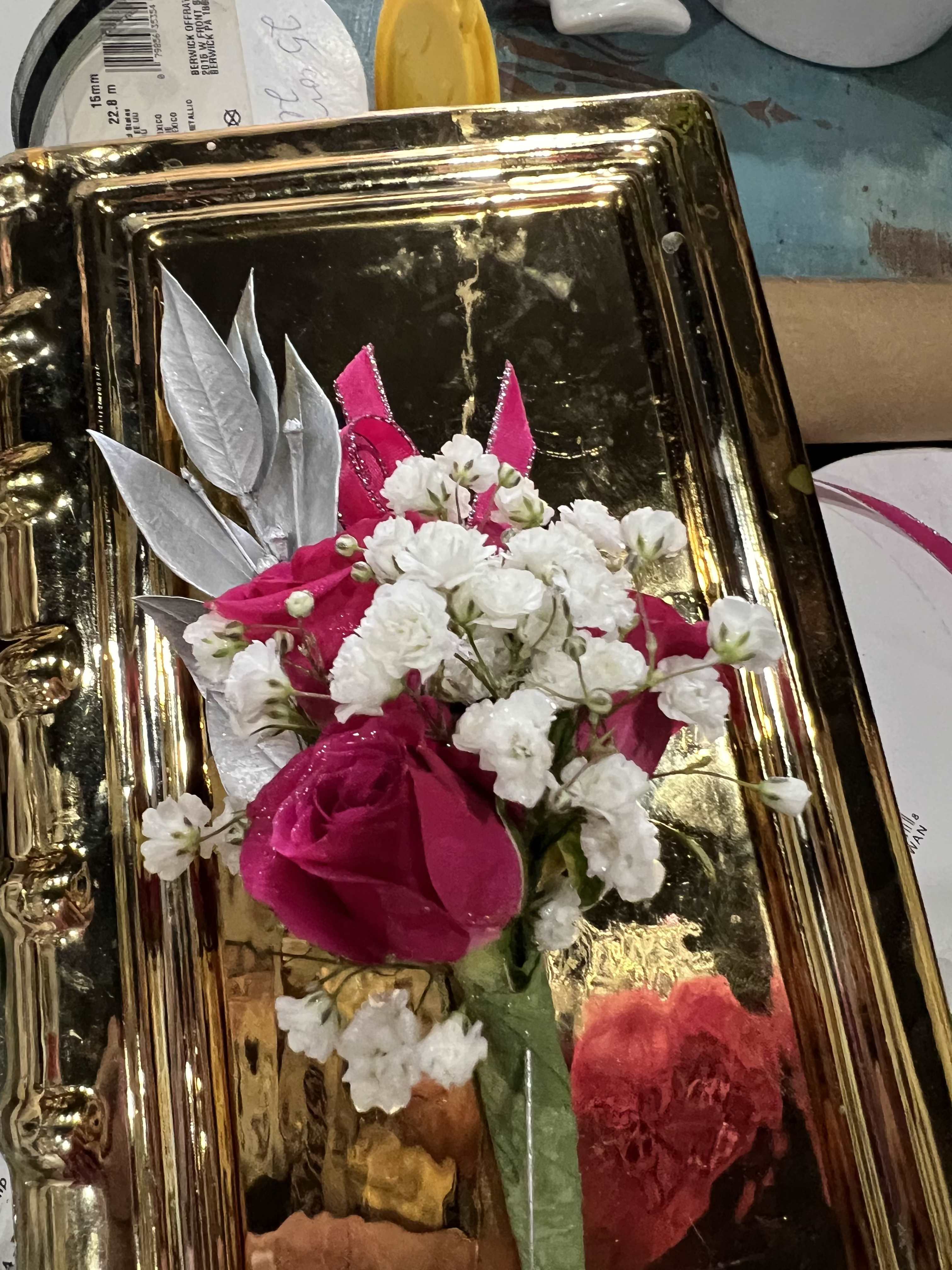 Pink Glory Boutonniere - Pink, white and silver boutonniere
