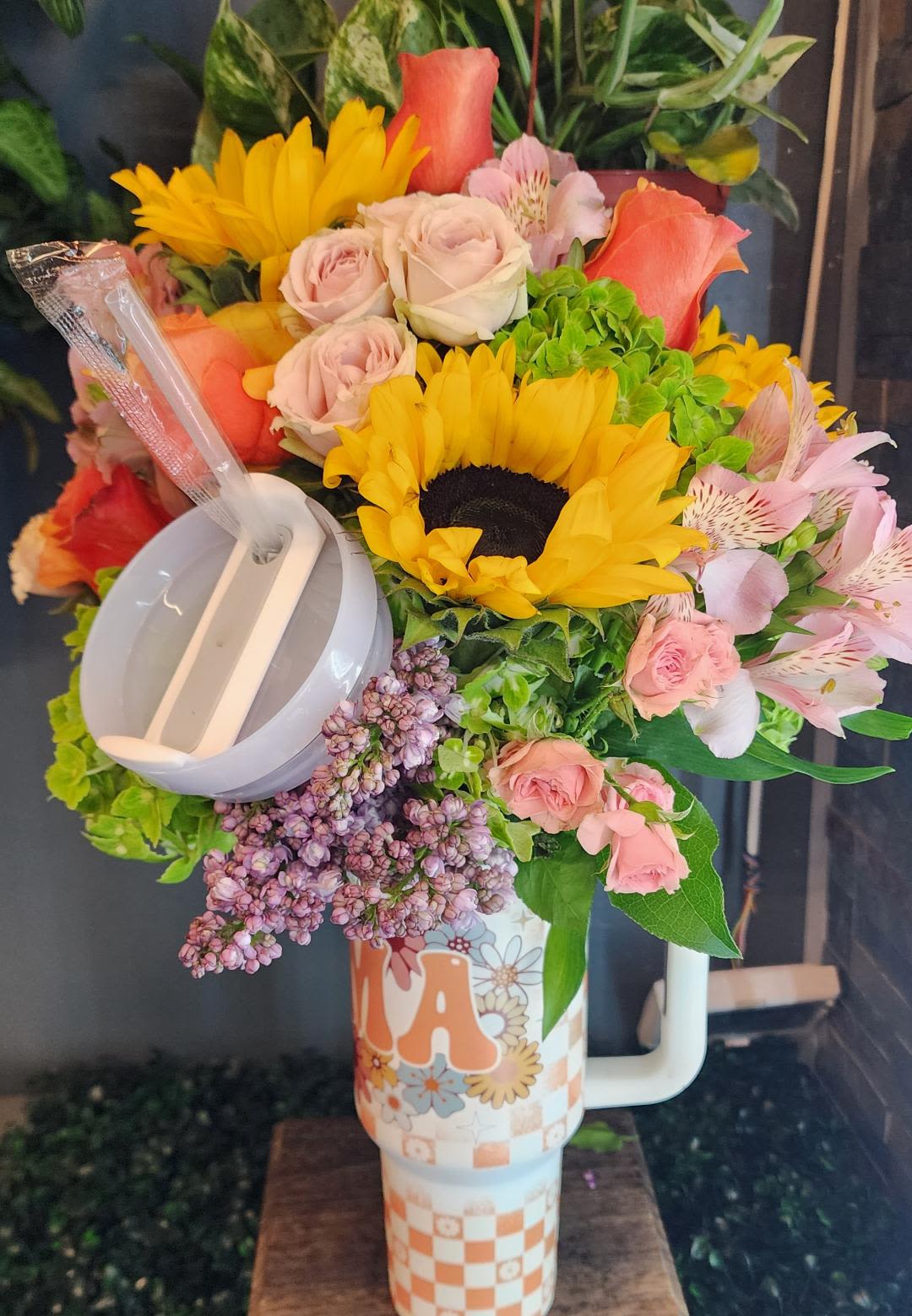 Flowers &amp; Mama Tumbler - Seasonal Floral designed within a Lux Tumbler With MAMA  Floral Print 40 Oz Double Walled Stainless Steel Tumbler W/ Handle Straws Our designer will use this as an inspiration to fill the tumbler in soft spring seasonal florals-- mug styles may vary