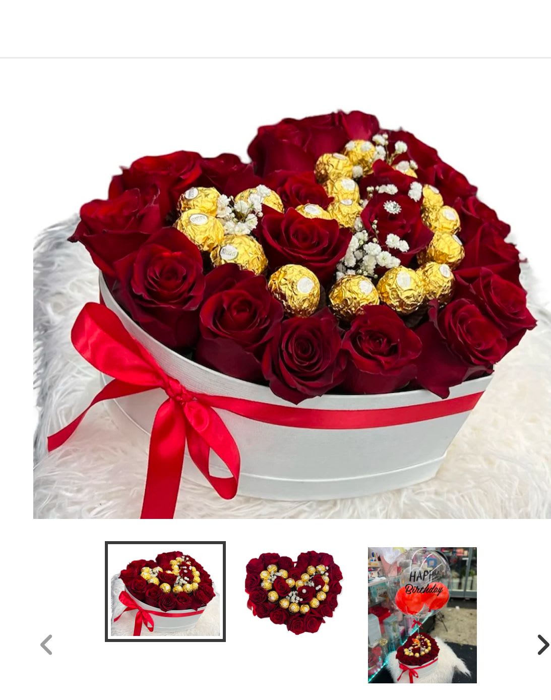 Heart Love Box  - Red roses and chocolates . Let us know if you would like another color roses . And if you would like letters in the box like I love you  or happy anniversary, happy birthday. The standard size arrangement only no balloon . The deluxe size will be a set the  balloon included with the arrangement. Let us know for what occasion it’s the balloon. 