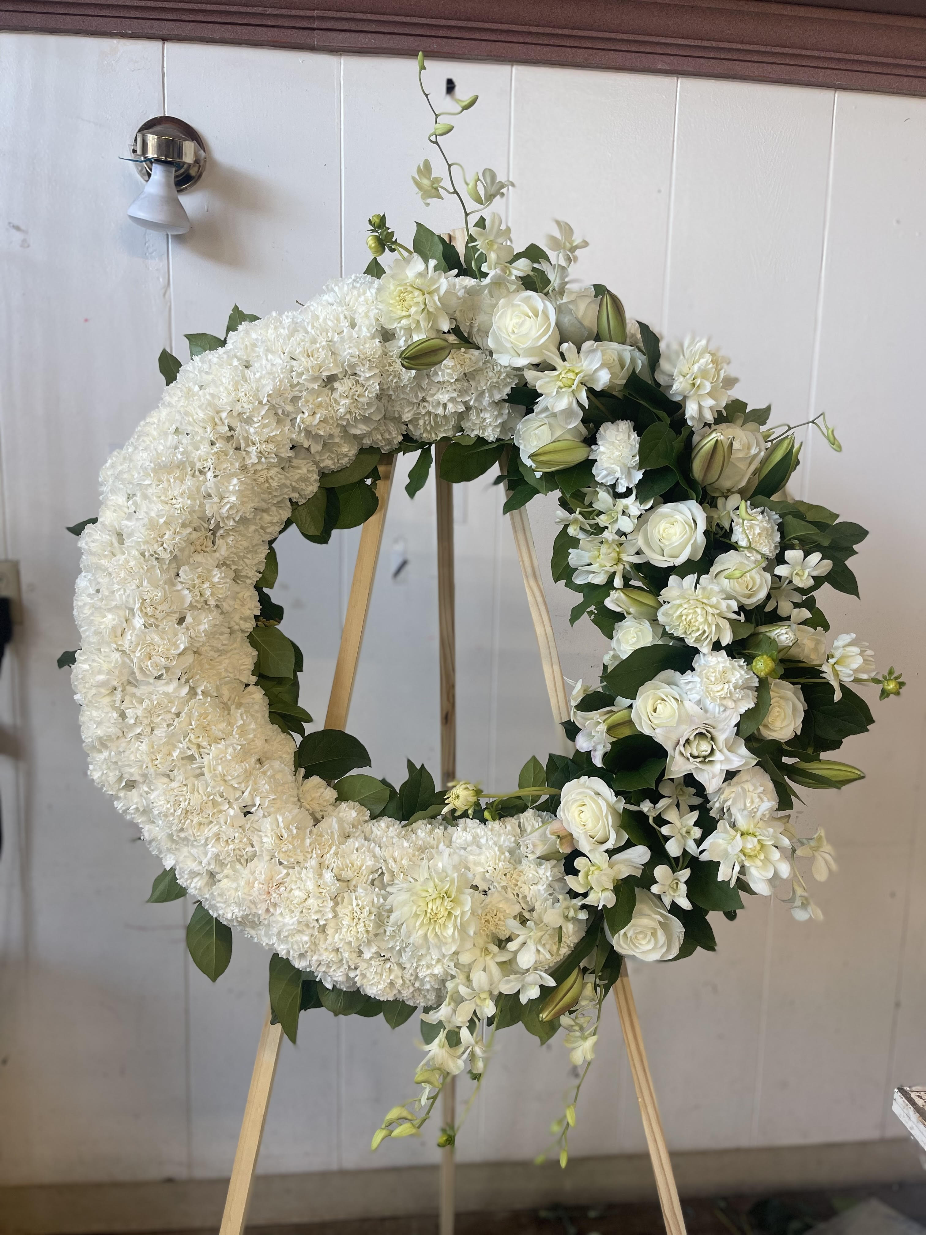 Solace Wreath  - Include: - 24 inches - 2 free Banners with Hand- Written (Max 8 Words each Banner)  To Add BANNER MESSAGES ===Please Copy and Paste Below into &quot;Special Instruction&quot; box === Banner 1: (message here) Banner 2: (message here)