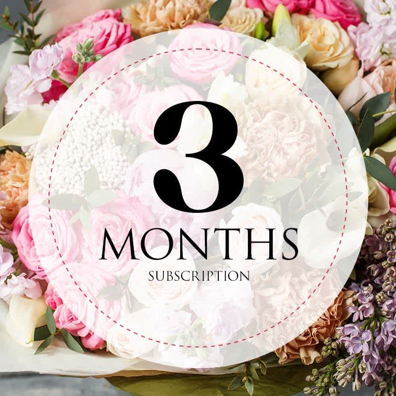 Monthly (3 MONTHS) Subscription Monthly (3 MONTHS) Subscription - All Subscriptions include delivery. Paid ahead of time based on the length of the subscription purchased. Perfect for treating yourself, gifting, and housewarming. Flowers will be delivered on the 3rd Wednesday of each month.