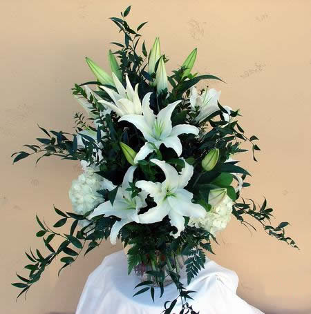 Casablanca lillies  - Fragrant Casablanca lillies with hydrangeas.   (14&quot;w x 22&quot;h)