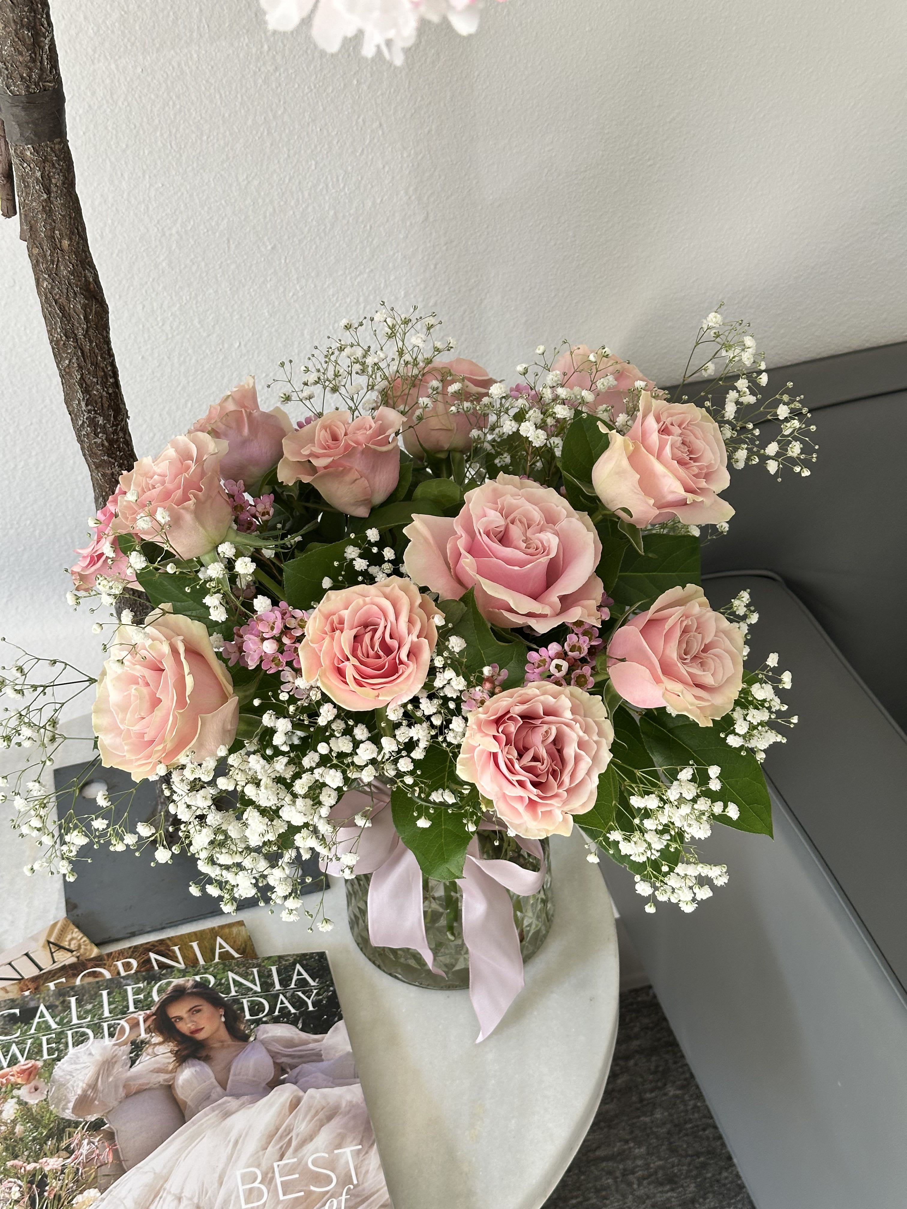18 pink roses In a vase  - 18 pink roses In a vase 