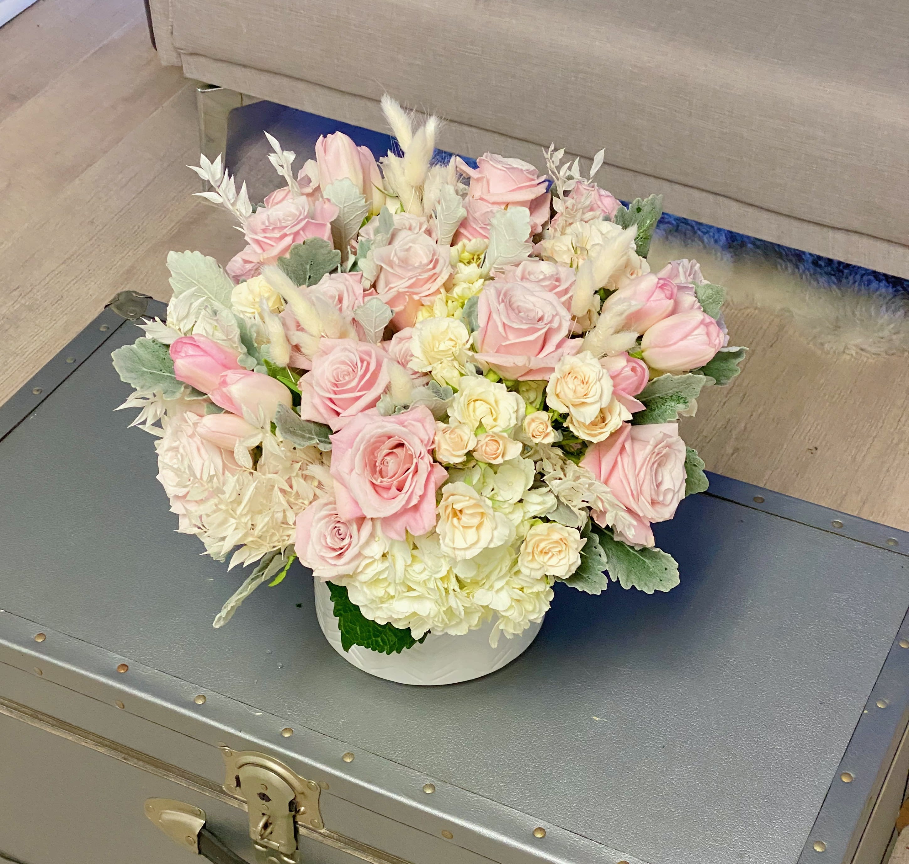 Tenderness  - White and pink arrangement in a vase with a mix flowers 