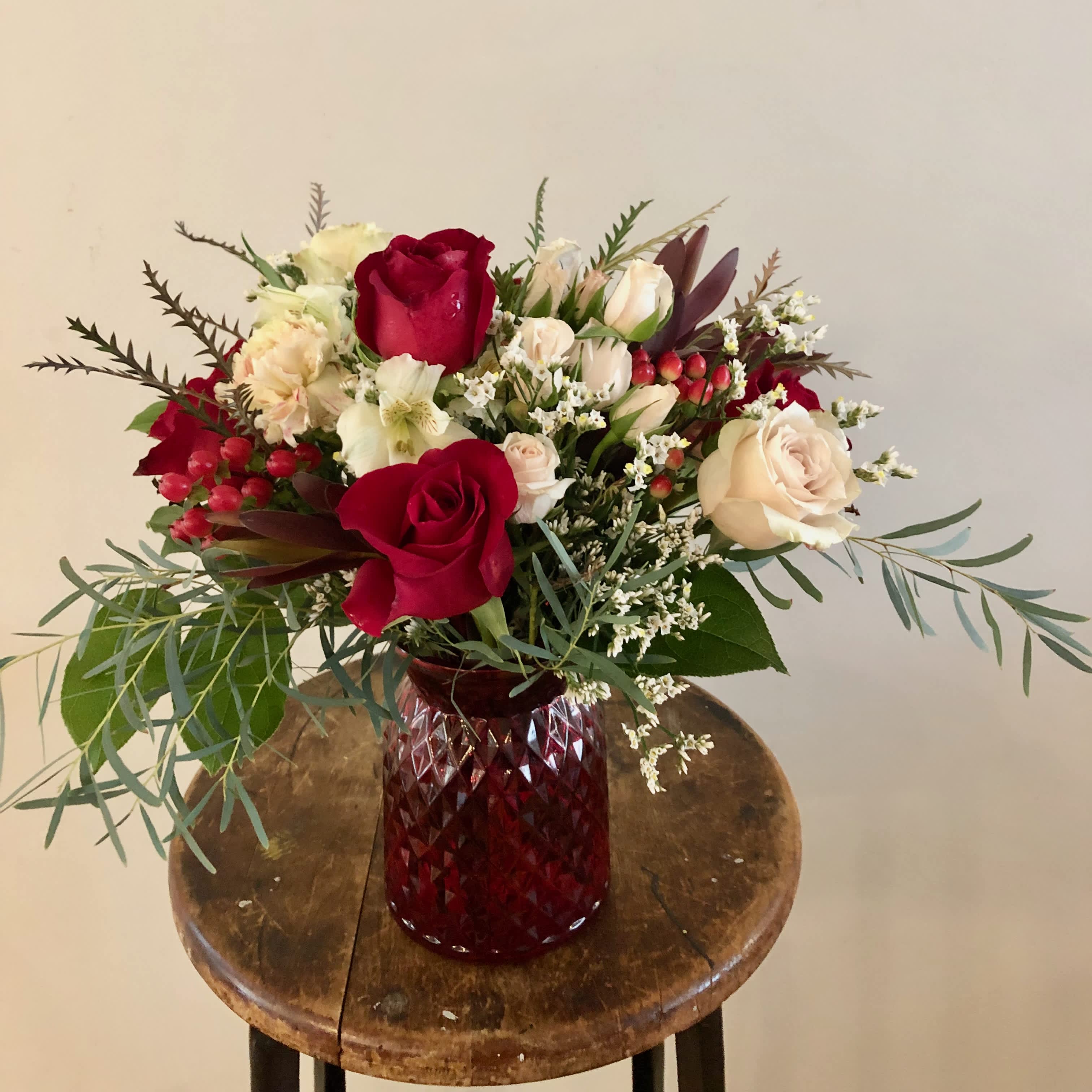 Rose in Red Cut Glass Vase - Rose in Red Cut Glass Vase