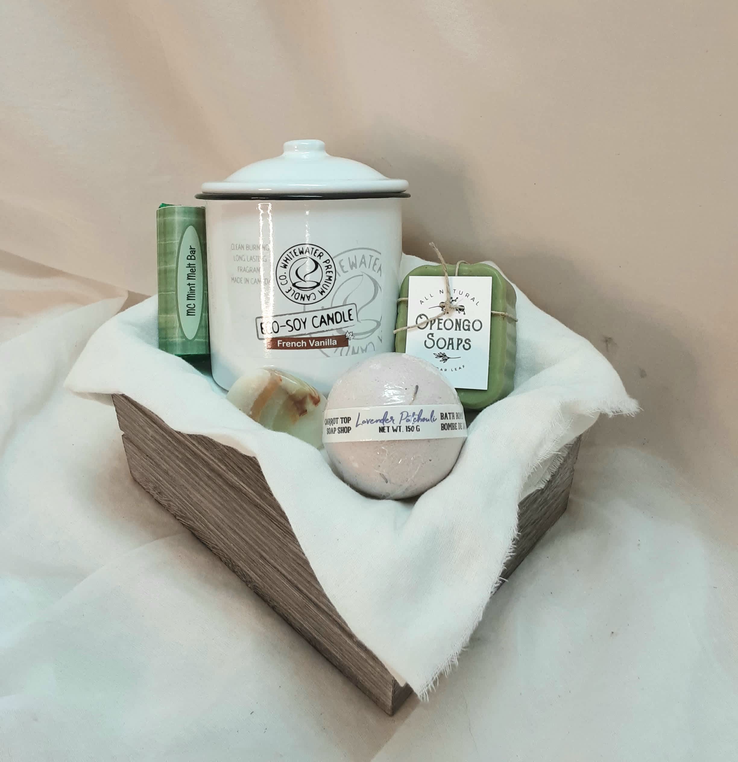Favourite Things Favourite Things - A wonderful gift basket filled with local products. Can include a locally made Soy Candle and a Carrot Top bath bomb to spoil someone you love. Deluxe value pictured. A delightful gift!