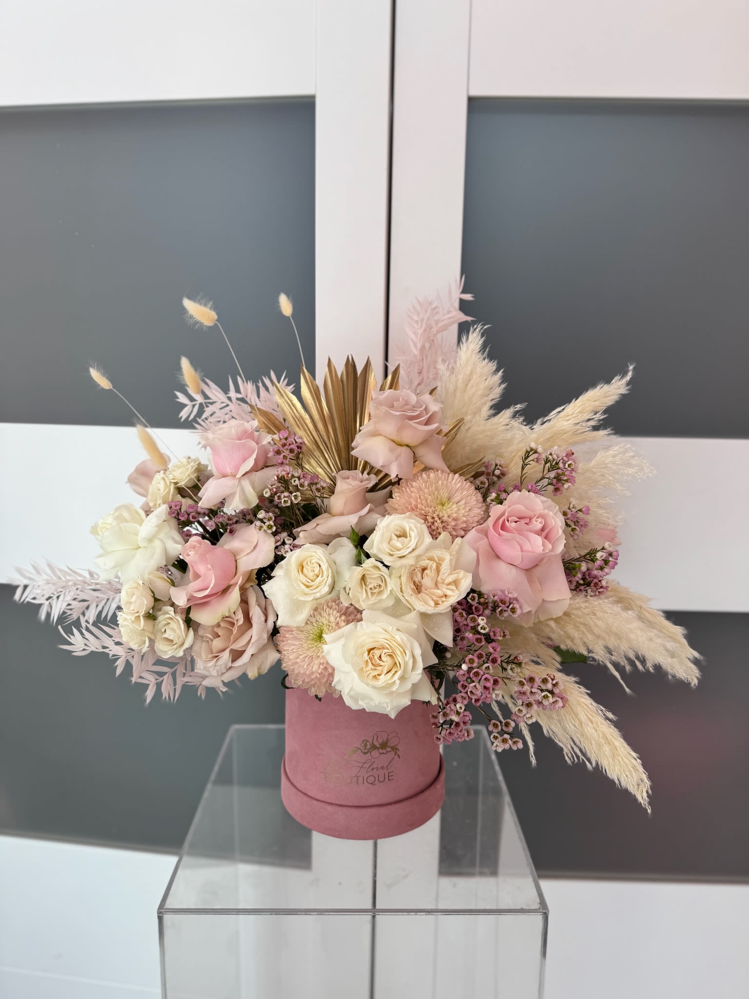 Pink Boho Pink Boho - Stunning selection of premium roses and floral accents with pampas and dry elements