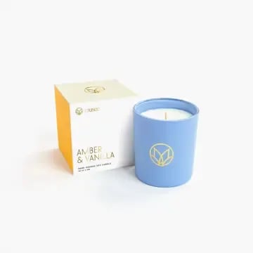 Musee Amber &amp; Vanilla Soy Candle - Soothing scents of warm vanilla, rich amber, mandarin peel and spicy pepper.   Soy wax is the key ingredient for our candles. Soy candles have a cleaner burning with no toxins or pollutants. They burn slowly so the scent is gradually released, creating a pleasant atmosphere for any space.