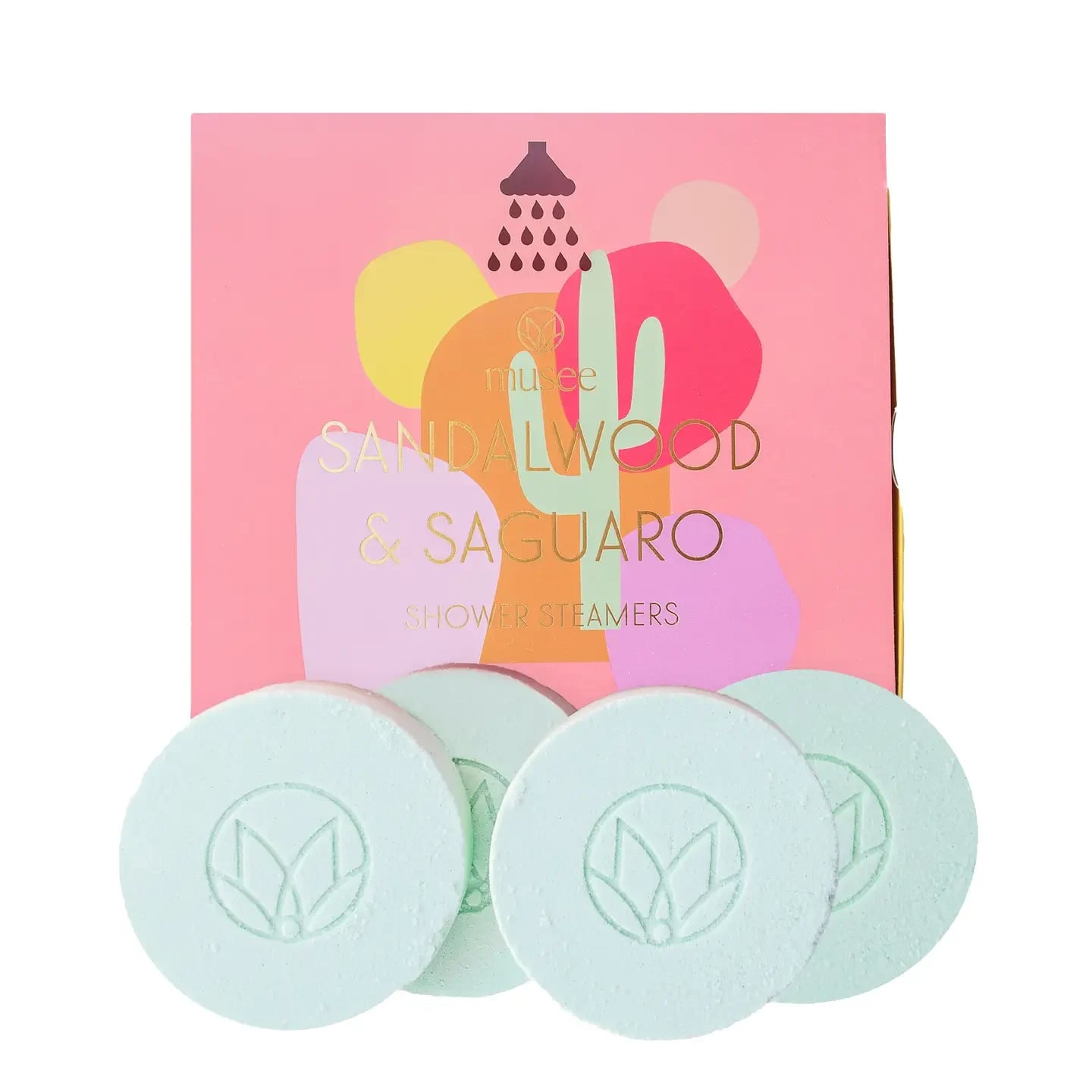 Musee Sandalwood & Saguaro Shower Steamers Musee Sandalwood & Saguaro Shower Steamers - Relax in a refreshing shower, as geranium essential oil fills the air and invigorates your senses. How to enjoy: Turn on a hot shower and allow room to fill with steam. Place shower steamer on the floor of shower under running water. Enjoy!