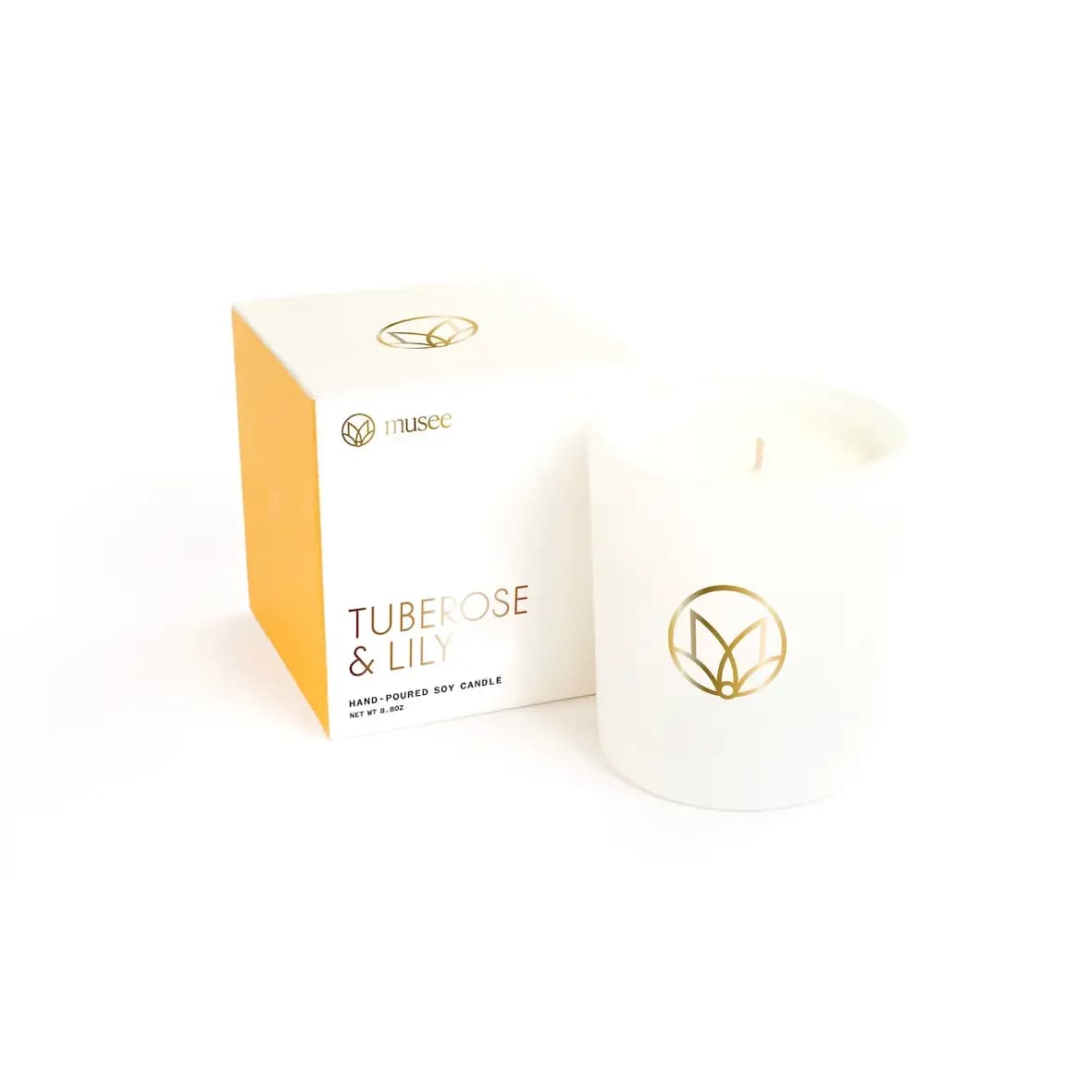 Musee Tuberose &amp; Lily Soy Candle - Soy wax is the key ingredient for our candles. Soy candles have a cleaner burning with no toxins or pollutants. They burn slowly so the scent is gradually released, creating a pleasant atmosphere for any space.