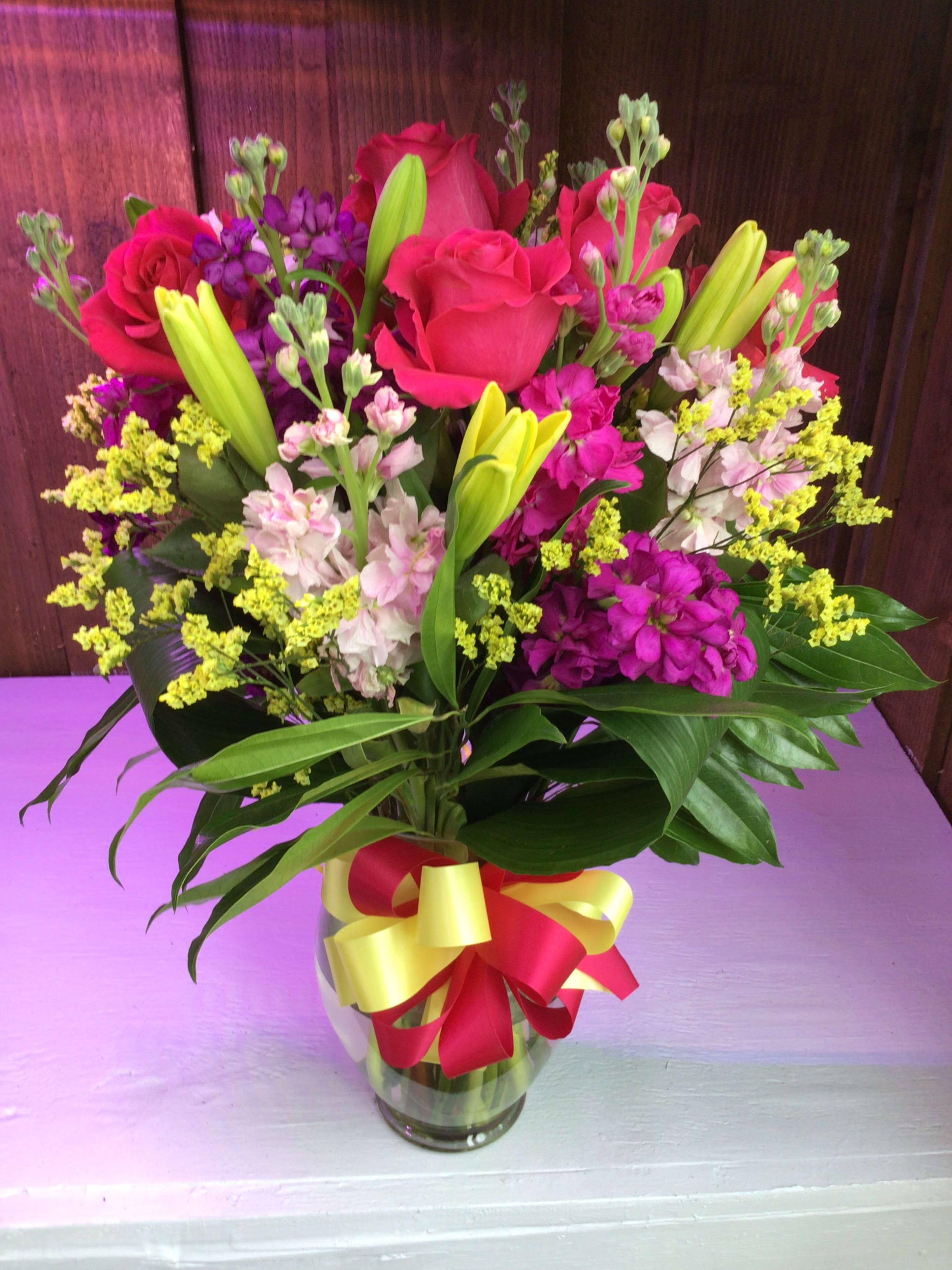 Tall Mixed Flower Mother's Day Arrangement - Mixed Color Mother's Day Arrangement in tall vase