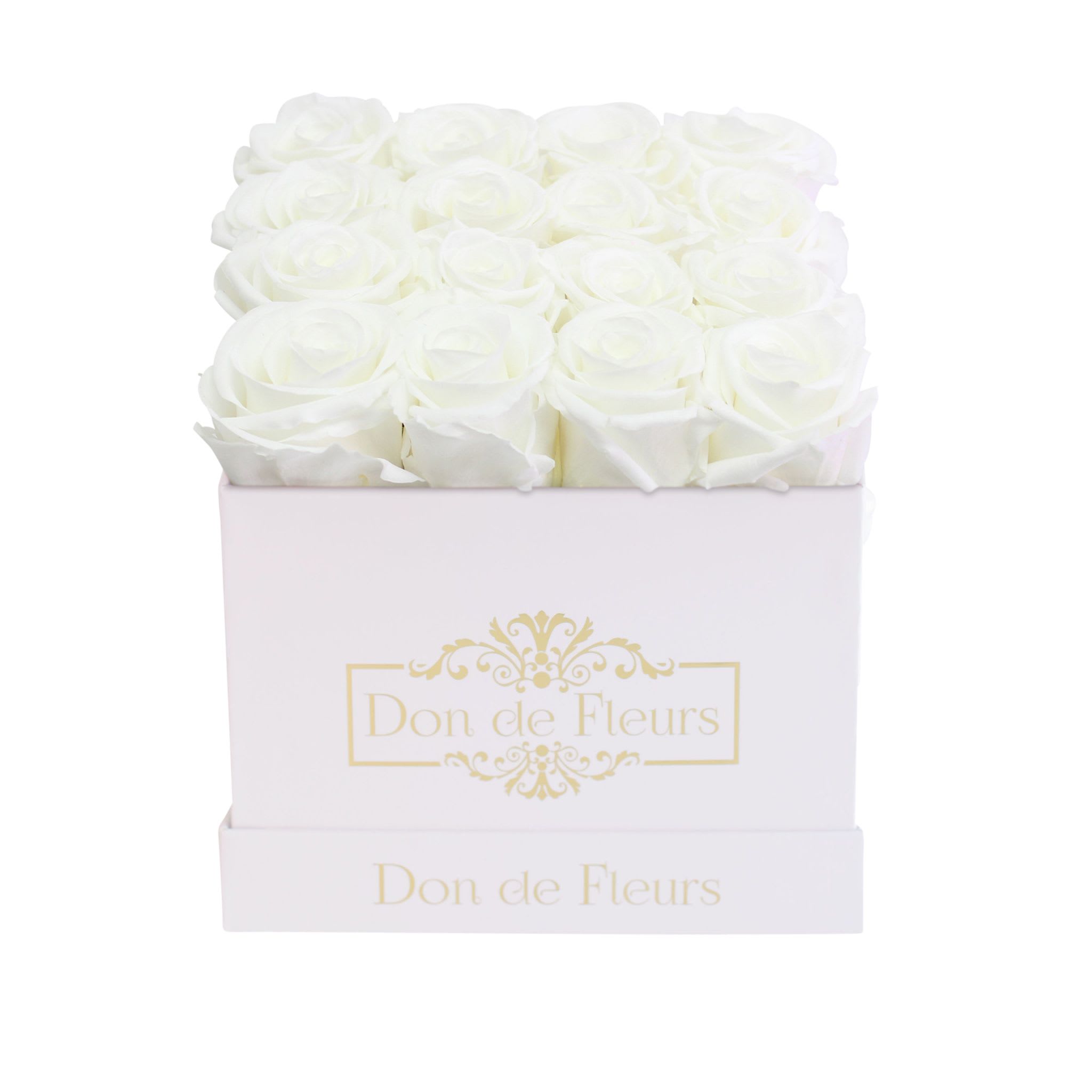 Small Square Preserved Rose Box-White Classic Box-White - Rose Color: White Rose Count: 16 Preserved Roses Lifespan: 1 Year+ Box Dimensions: 7&quot; x 7 x 5  For a gesture that will never be forgotten and a gift that’s sure to last, send your loved one a box of roses that last a year from our preserved roses collection. Exuding love and luxury, these exceptional small box arrangements include 16 forever roses that are assembled with our finest preserved roses and perfectly arranged by our talented team of florists. Additionally, the small round box of long lasting roses offers the opportunity to be creative with customization options that allow you to create an arrangement that perfectly speaks to the recipient’s specific tastes and preferences. This is a gift that’s sure to brighten up a room and put a smile on your loved one’s face. 