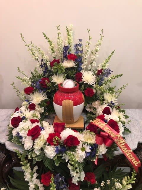 Cremation Urn Wreath - Red &amp; White - Surround your dearly departed with flowers and love 
