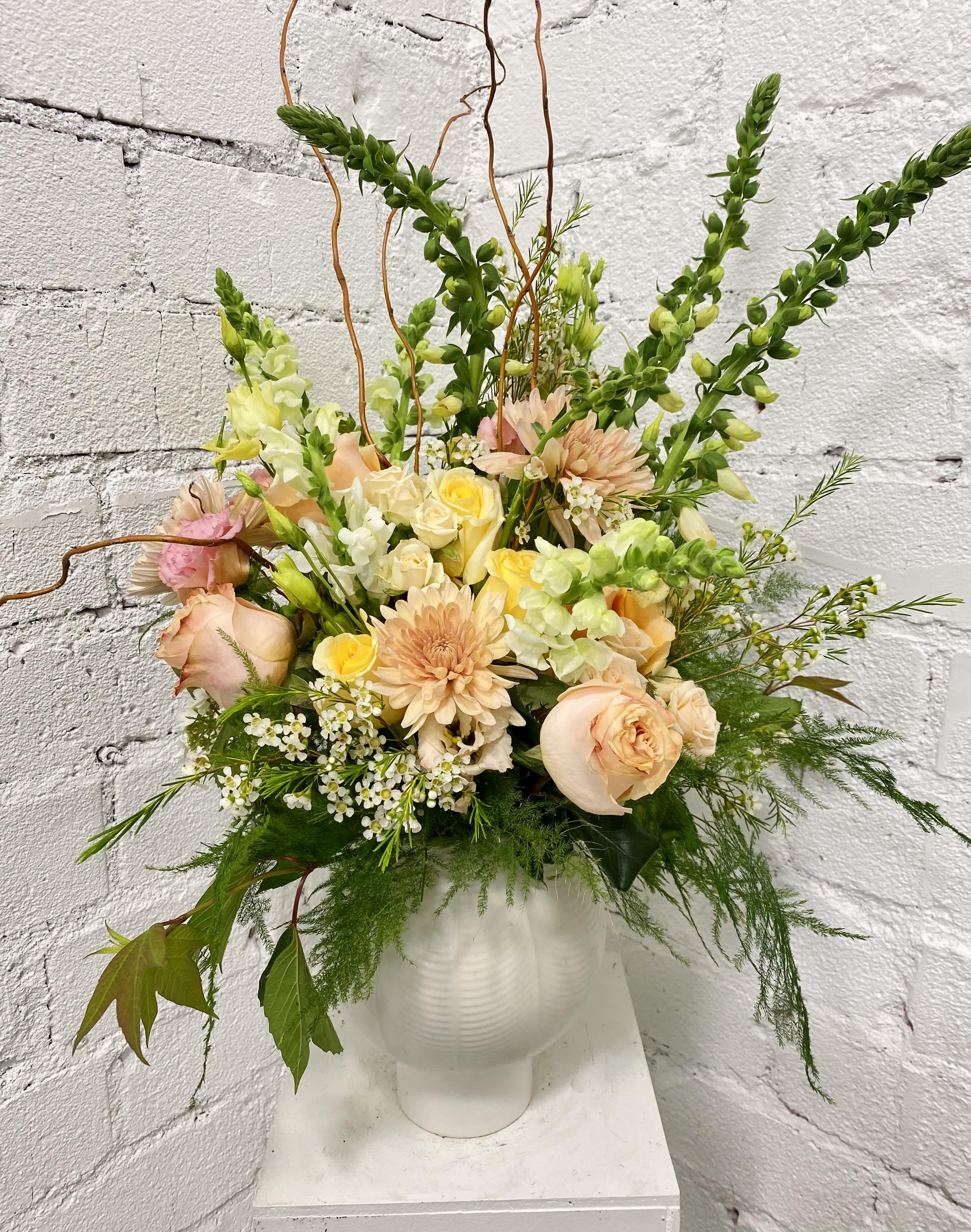 Obsessed Obsessed - Modern floral arrangement in a beautiful bubble ceramic vase.