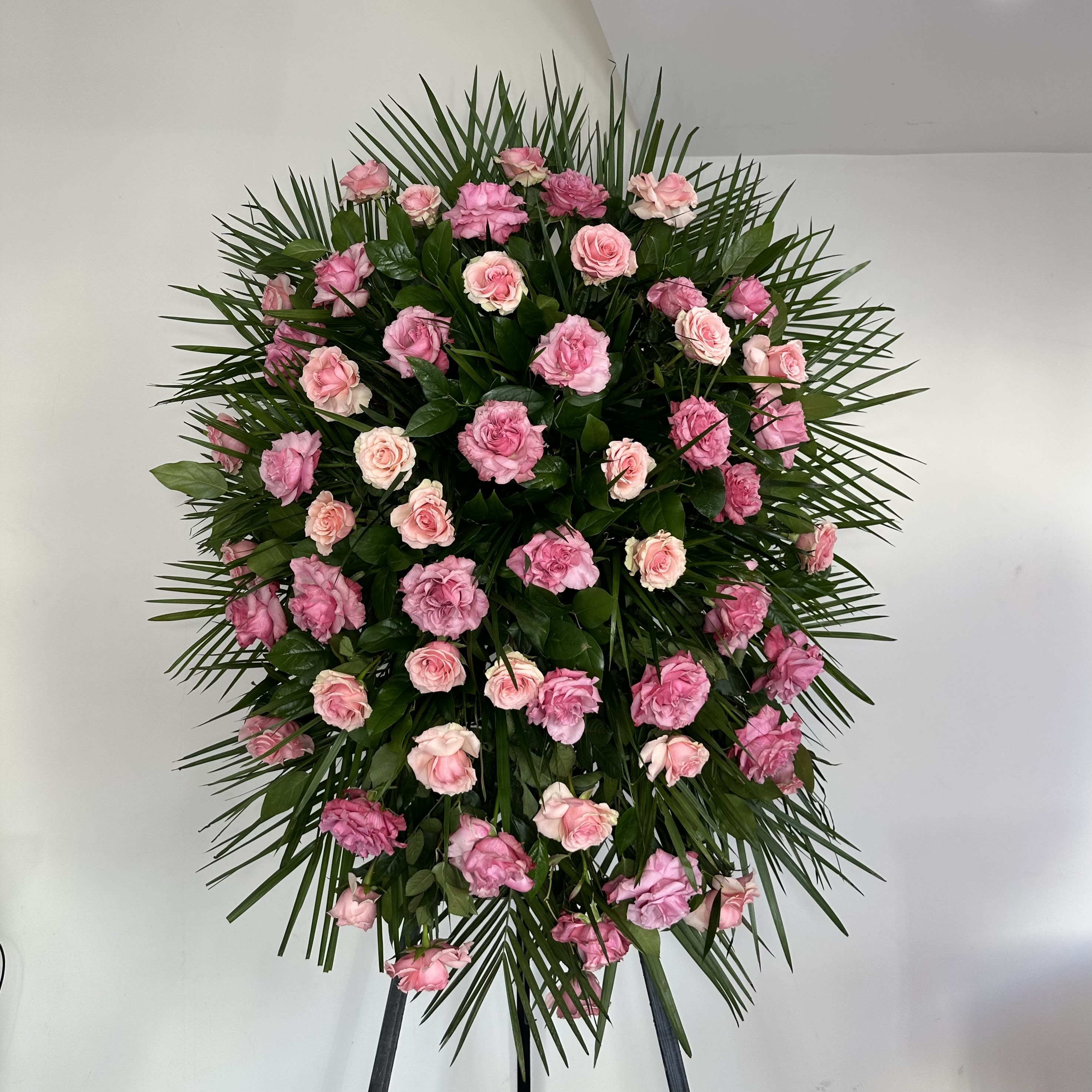Pinks -  3 feet standing spray .  Dear clients, we can also creat this arrangement in another color palette     Standard 50 roses with greenery.              Deluxe 75 roses with greenery.                  Premium 100 roses with greenery 
