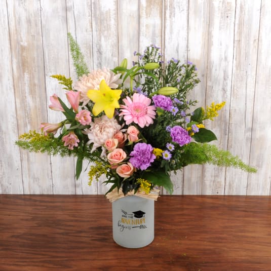 So Proud - Pastel  - Cute keepsake graduation vase with spring blooms!