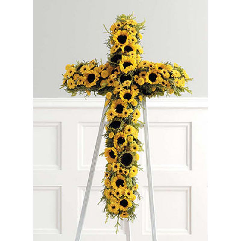 Sun Flower Cross Sun Flower Cross - Beautiful all yellow flowers make this a perfect tribute.
