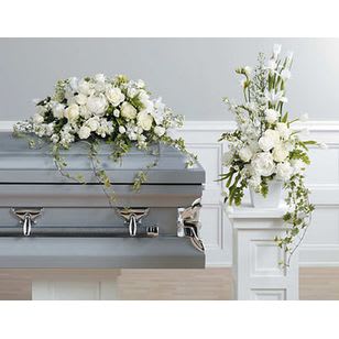 Loving Memories Casket Spray And Marching Basket Loving Memories Casket Spray And Marching Basket - This matching combination of a casket spray and standing basket will express your inner feelings.