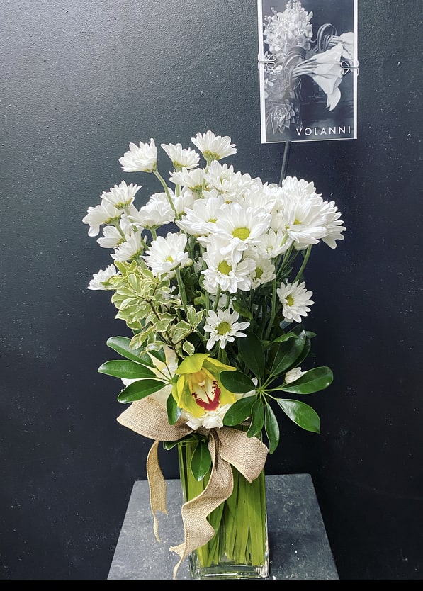 The Petite Prince - Daisies, cymbidium orchid blossom, mum blossom.