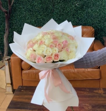 50 Count Rose Bouquet 50 Count Rose Bouquet - 50 long stem pink and white rose bouquet