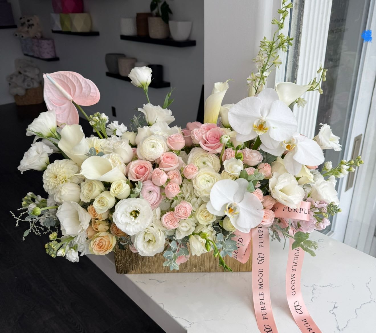 Rectangular  vase - Rectangular vase with blush white and nude color flowers