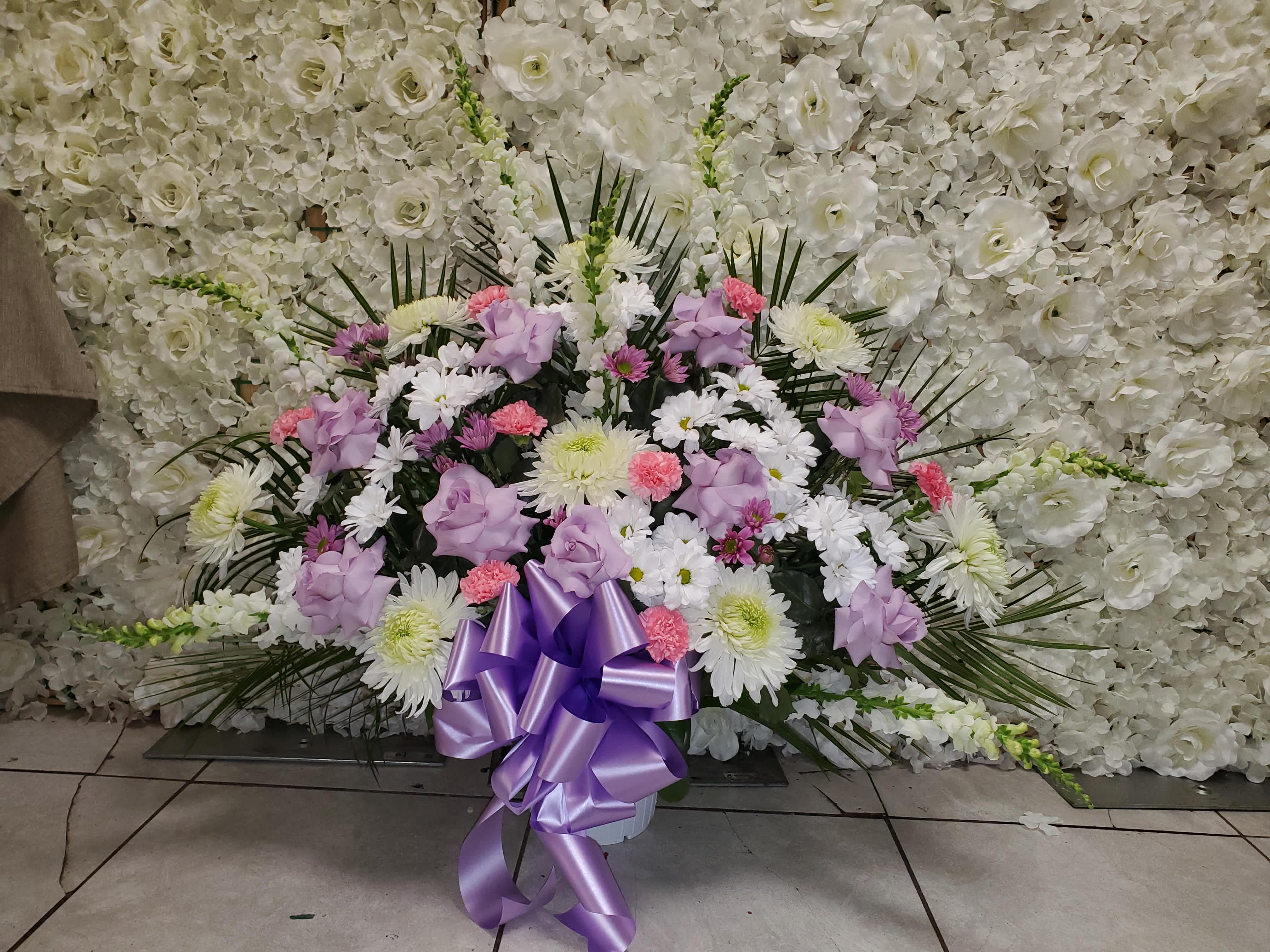 Lavender, pink and white floor basket  - Lavender, pink and white floor basket 
