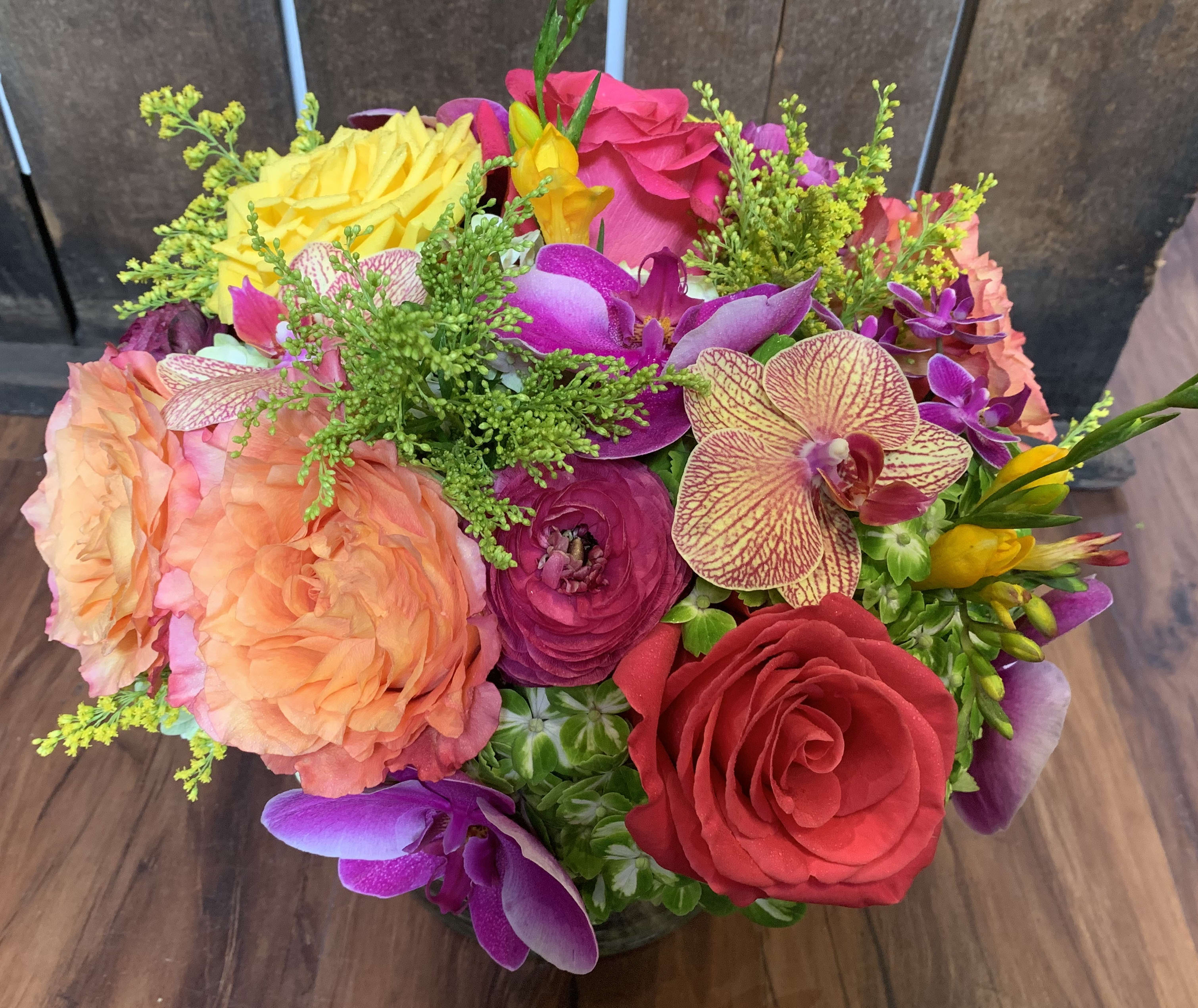 Sunset vibes - Colorful roses, orchids, hydrangea and more!