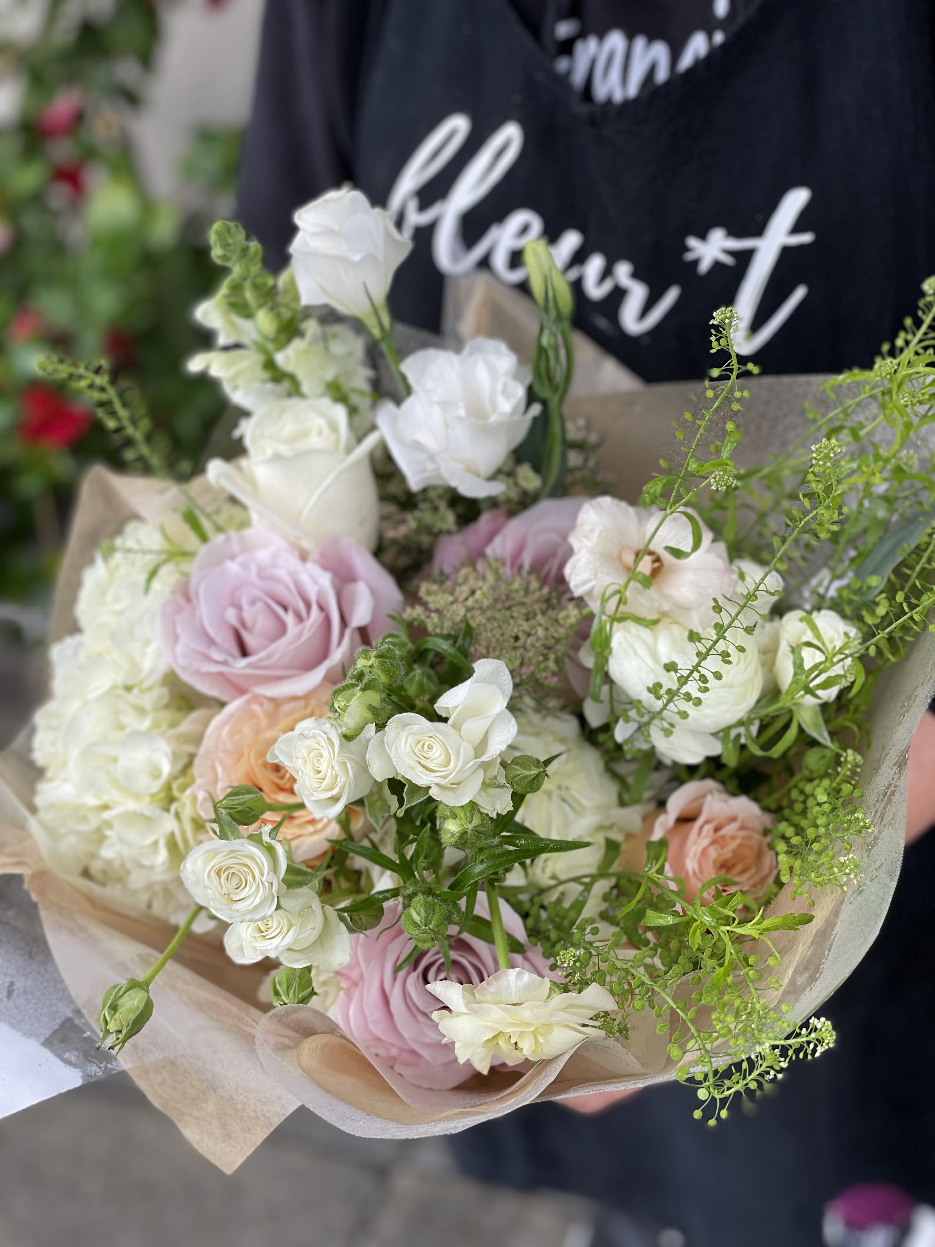 Spring Bouquet  - Designers Choice-We will gather a gorgeous palette of spring colors together for you and deliver with the seasons best!  Say “thank you!” or “You’re the best!” with a handful of pretty pinks, peaches, and white flowers. You choose the budget and we will take care of the rest!  Saturday and Same Day are available if you call the shop.   ** 415 751 2747 10:00AM -5:00PM 