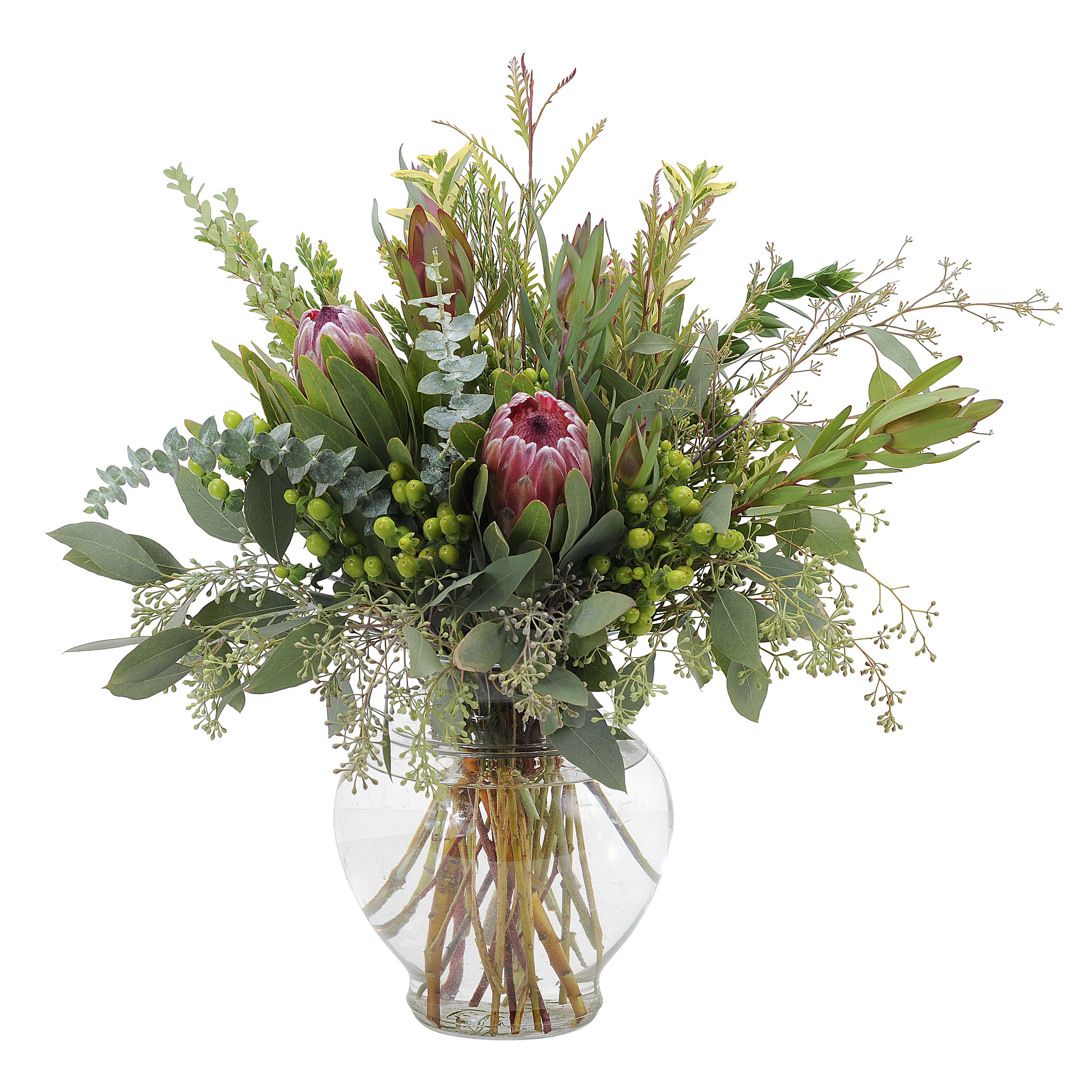 The Organics TMF-538 - Natural foliage and protea in a long lasting design. Approximately 9&quot; wide by 13&quot; high
