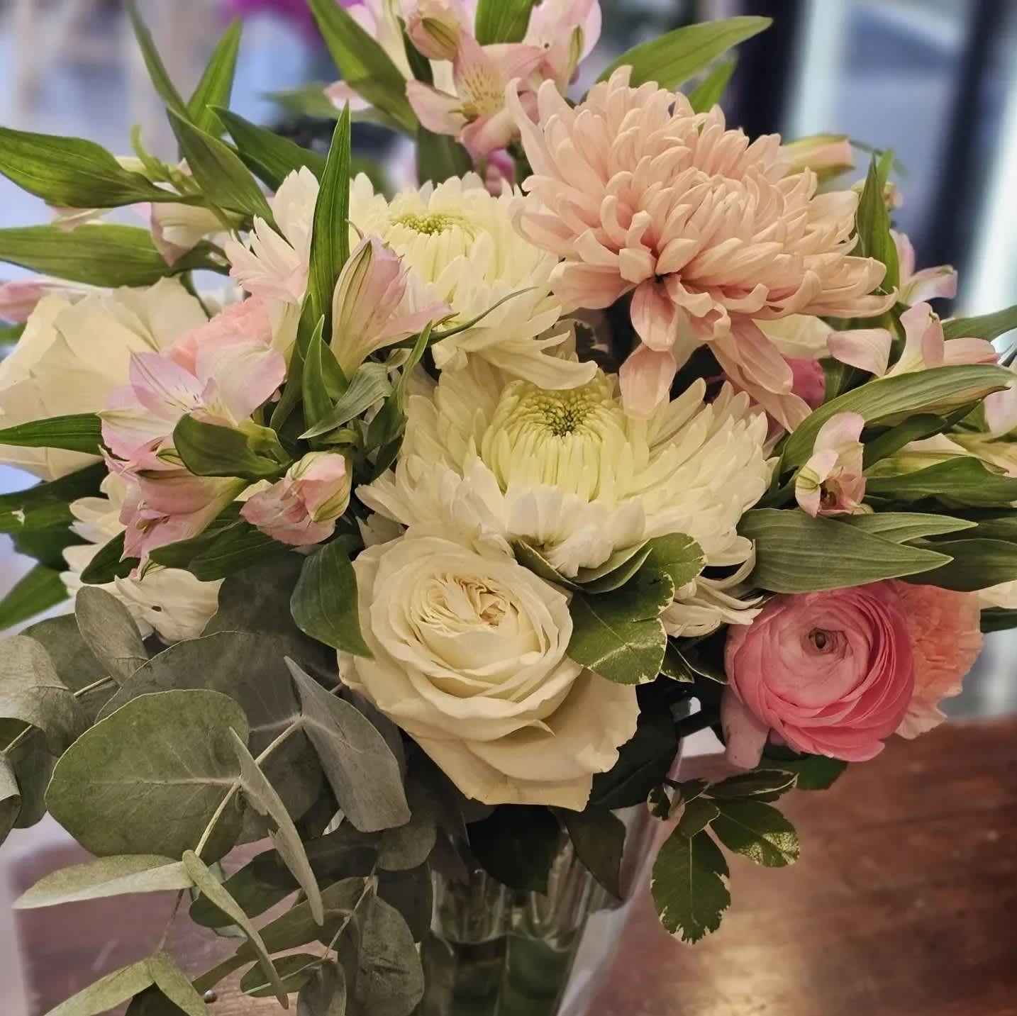 Blushing Pink - soft pinks and whites make this a beautiful arrangement for any occasion