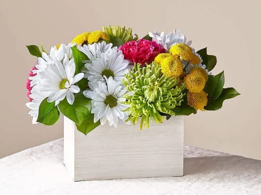 Sorbet Bouquet - What's the scoop on this bright arrangement? Our Sorbet Bouquet is carefully curated with a full serving of freshness and fragrance by your local florist to make anyone's day sweeter.   Box may be whitewash or brownwash.