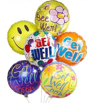 Get Well Soon Balloon Bouquet  - Send well wishes with this cheerful &quot;get well&quot;. balloon bouquet. Featuring an assortment of long-lasting mylar balloons, this is sure to bring a smile to their face. Can be sent individually or accompany a flower arrangement.