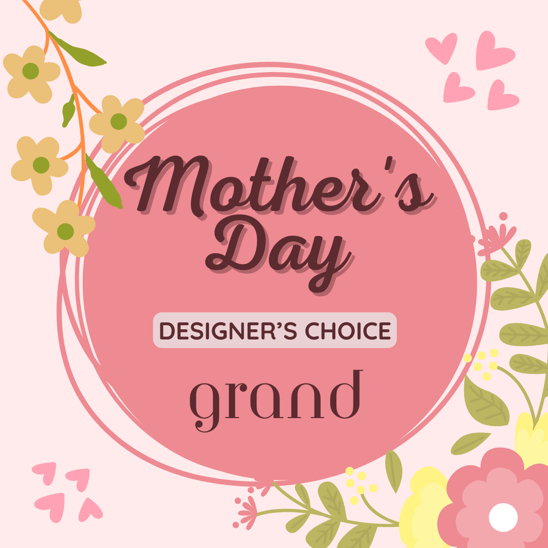 Mother's Day Designer's Choice, Grand - Let our award-winning design team unleash their creativity to craft a magnificent masterpiece just for the special Mom in your life! Picture a garden of blooms bursting with color and charm, each petal whispering tales of love and admiration. Our designer’s will handpick the perfect blend of best-of-season blooms to create a one-of-a-kind, grand arrangement that'll make her heart skip a beat! With every stem chosen with care and every color carefully coordinated, this bouquet is a celebration of the extraordinary woman who fills our lives with warmth and wisdom. 