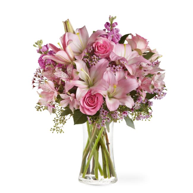 Gentle Gesture Bouquet (FTD) - Delivered to a service or to a home, these soft pink blooms and Asiatic lilies send a gentle gesture of sympathy. Approximately 16 inches wide and 20 inches tall for the Standard size.