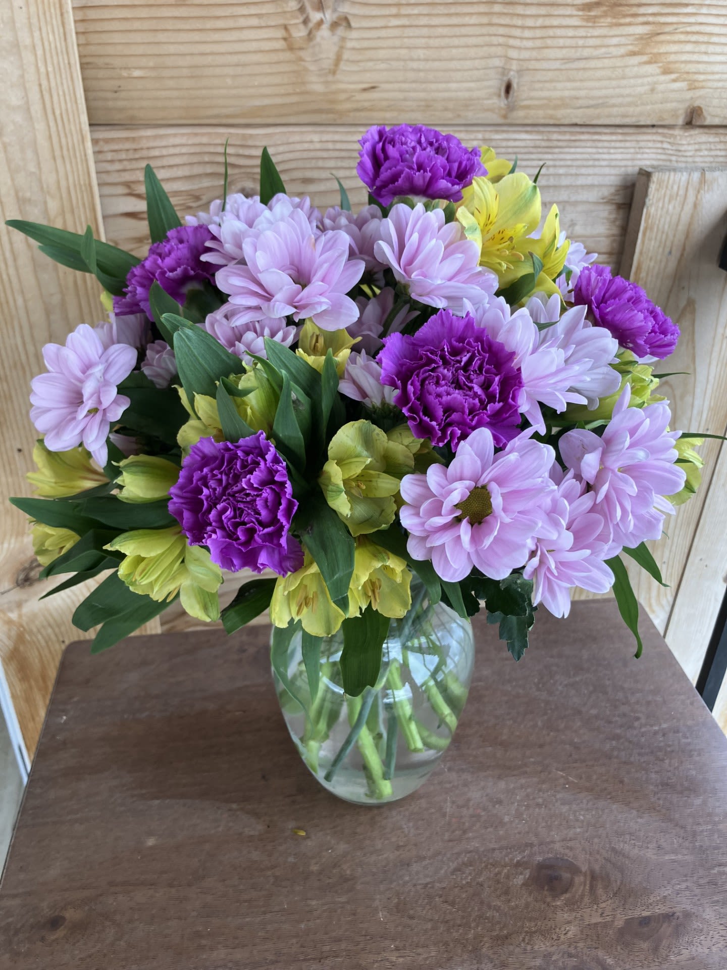 Bluesy - Purple Mums and Carnations