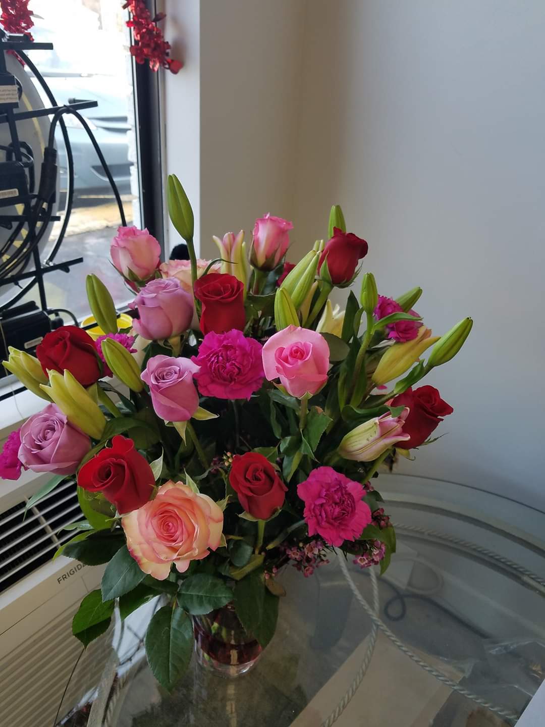 beautiful bouquet - red roses and white lily roses
