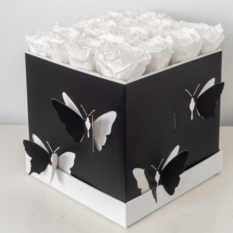 Butterfly Dreams Rose - Real preserved roses lasting years! (roses can be any color upon request/availability, box/vase may vary) 