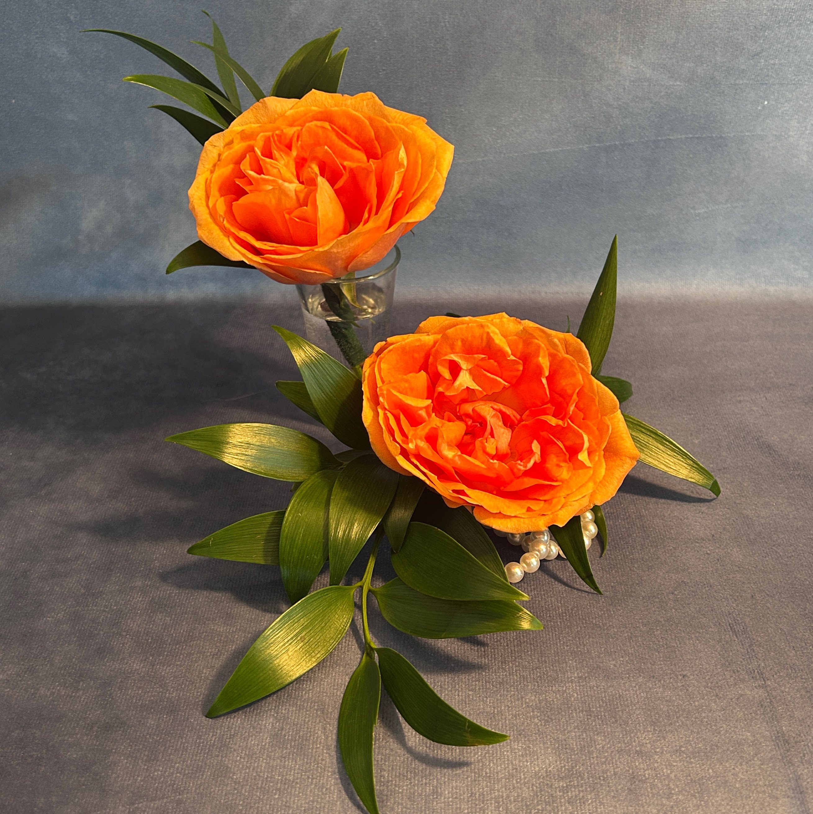 Engaging Ember Combo - Our Engaging Ember wrist corsage and boutonnière in one, easy package.