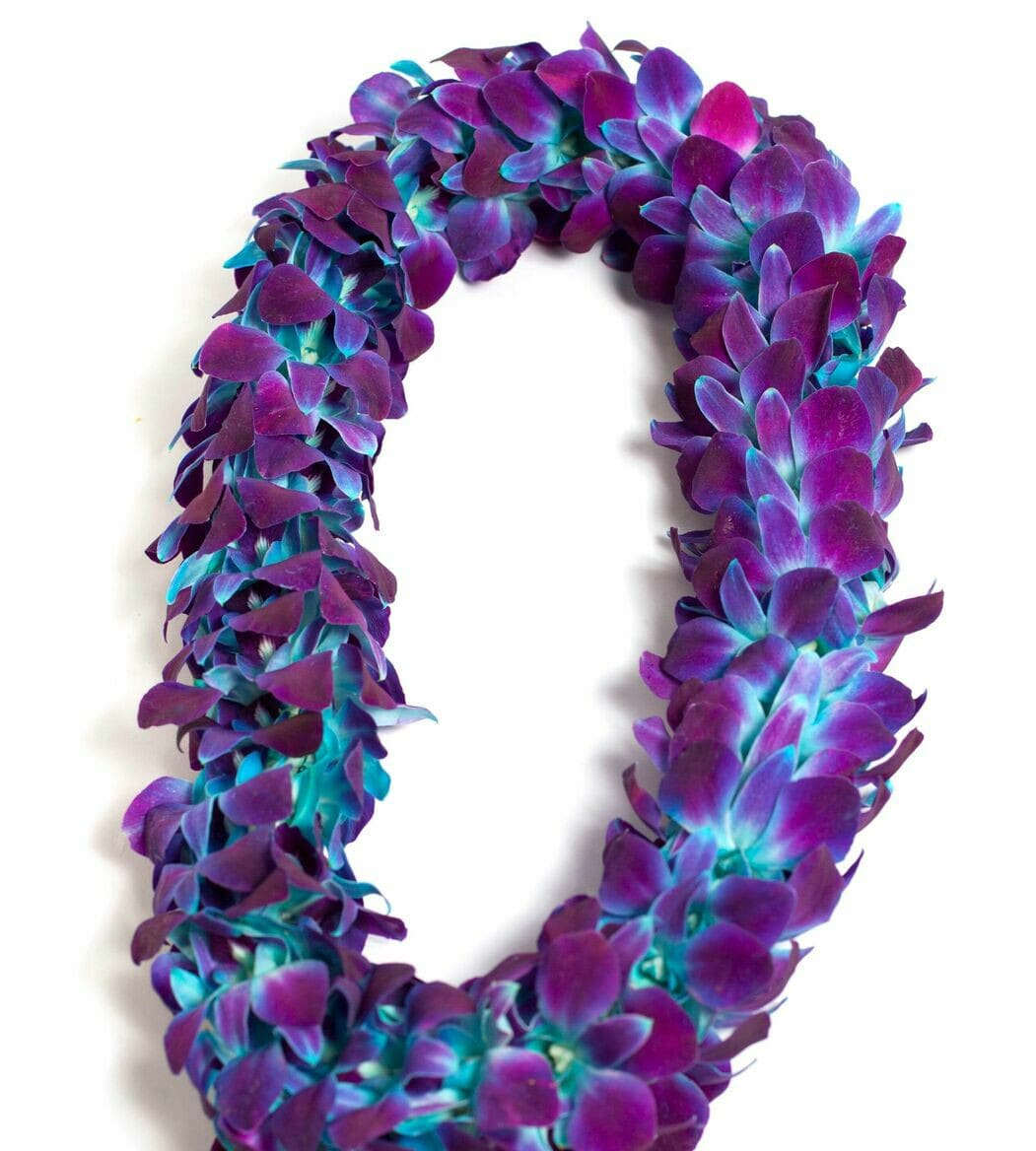 DOUBLE DYED BLUE LEI (CLU) - DOUBLE DYED DENDROBIUM ORCHIDS BLUE LEI- DOUBLE PURPLE STRAND DYED IN BLUE