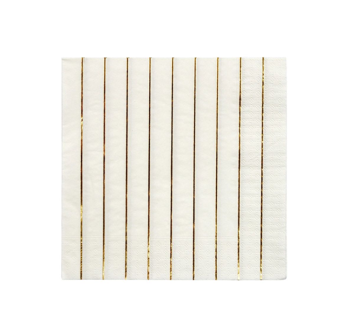 Meri Meri Gold Stripe Large Napkins (x16) - These large napkins, with their glimmery gold foil stripes and textured border, will add instant party elegance. Made from top quality thick ply paper.