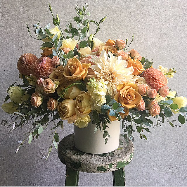 The Golden Hour Arrangement. - Dahlias are SEASONAL and will be replaced with Comparable, Incredible Petals...swooning over this sexy, uninhibited Arrangement of Pure Summer Gold &amp; Muted Yellows Mellow Vibes, to name a few...And He is Royalty, so we would need 24 hours to make sure we can source all of His Glorious Petal Details.